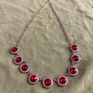 Elegant Red Faux Gemstone Necklace and Earrings Set